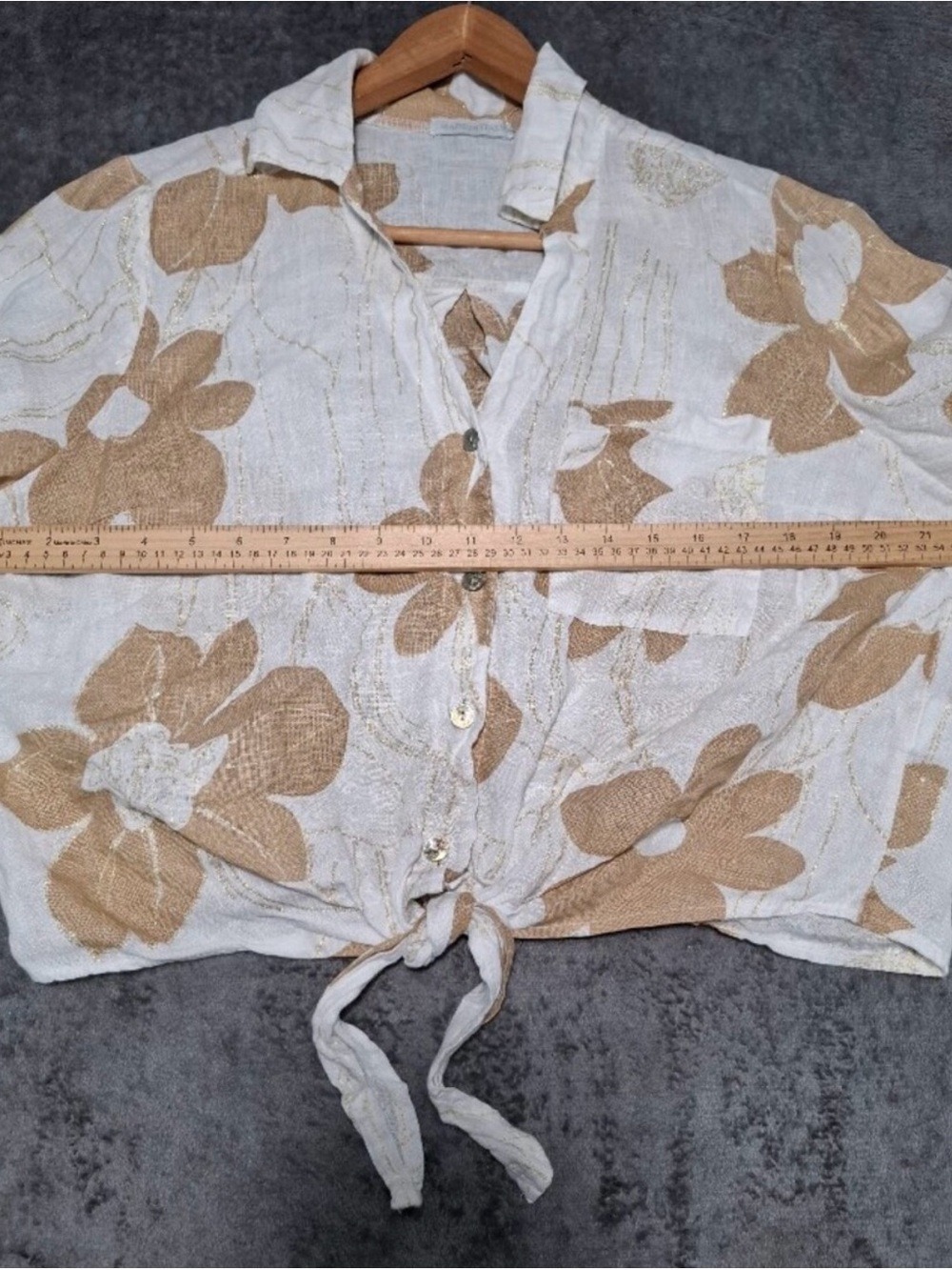 #0302 Made in Italy Floral Tie-Front Button-Down Blouse | 100% Linen | Size M | - Picture 6 of 7